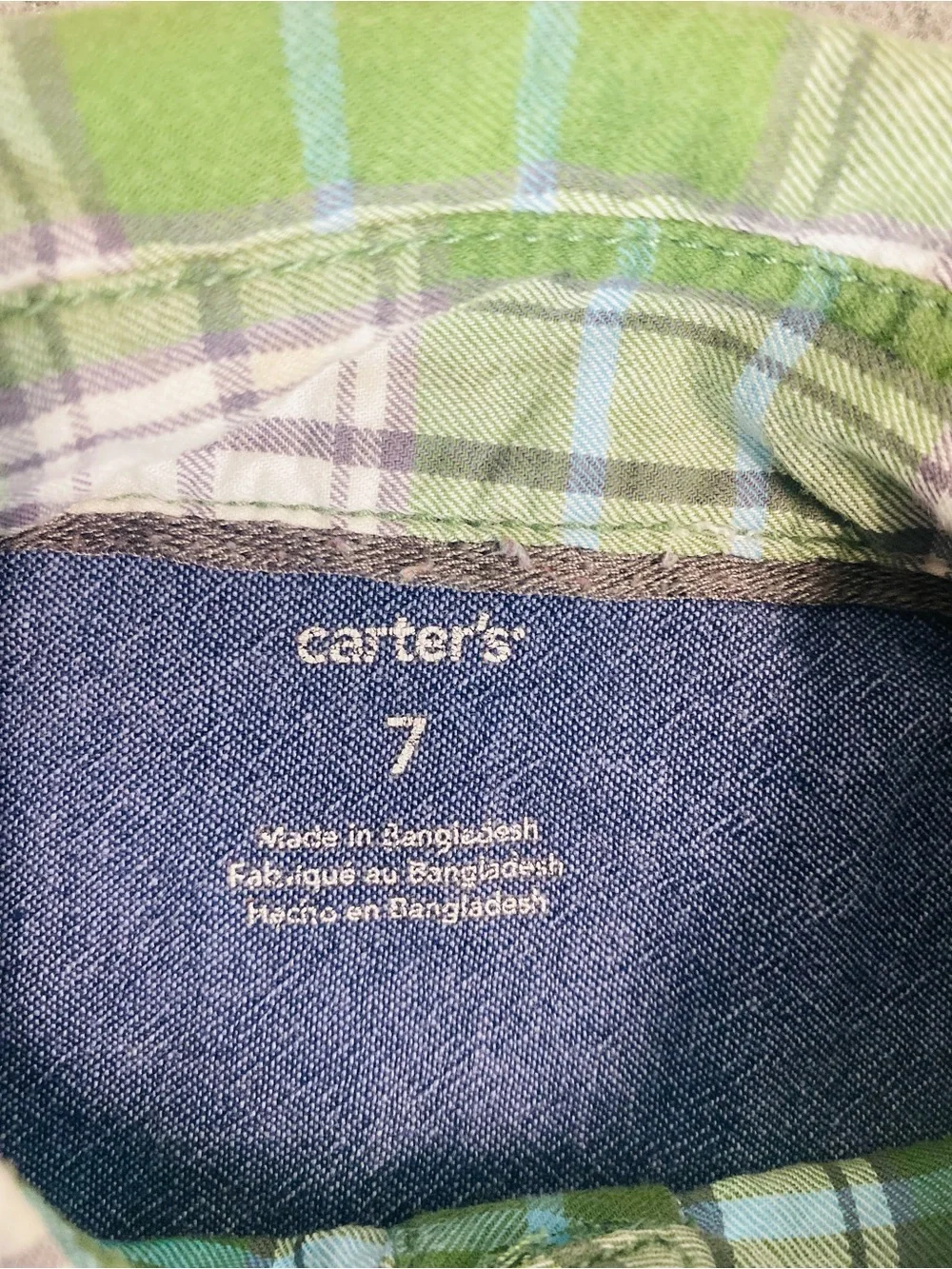 Carter's Green and White Plaid Button-Down Shirt